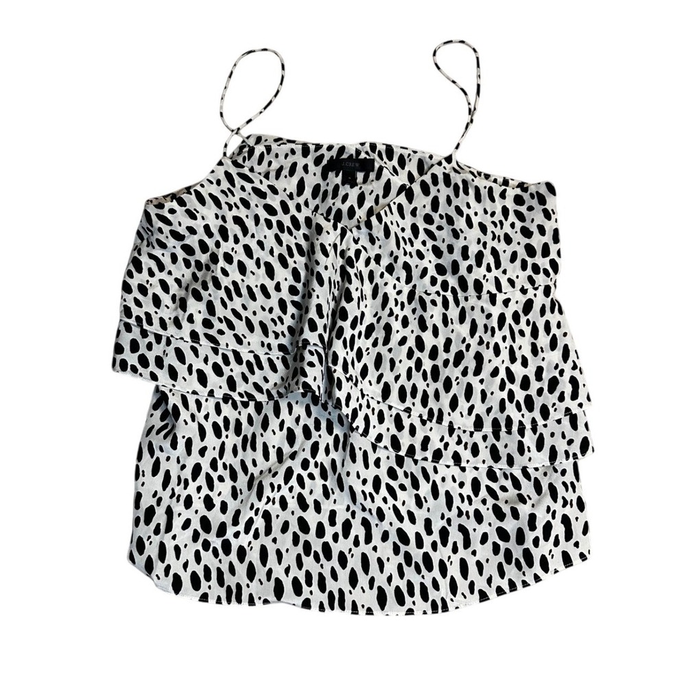 J Crew Womens Leopard Print Ruffle 100% Silk Strappy Cami Tank Size 6